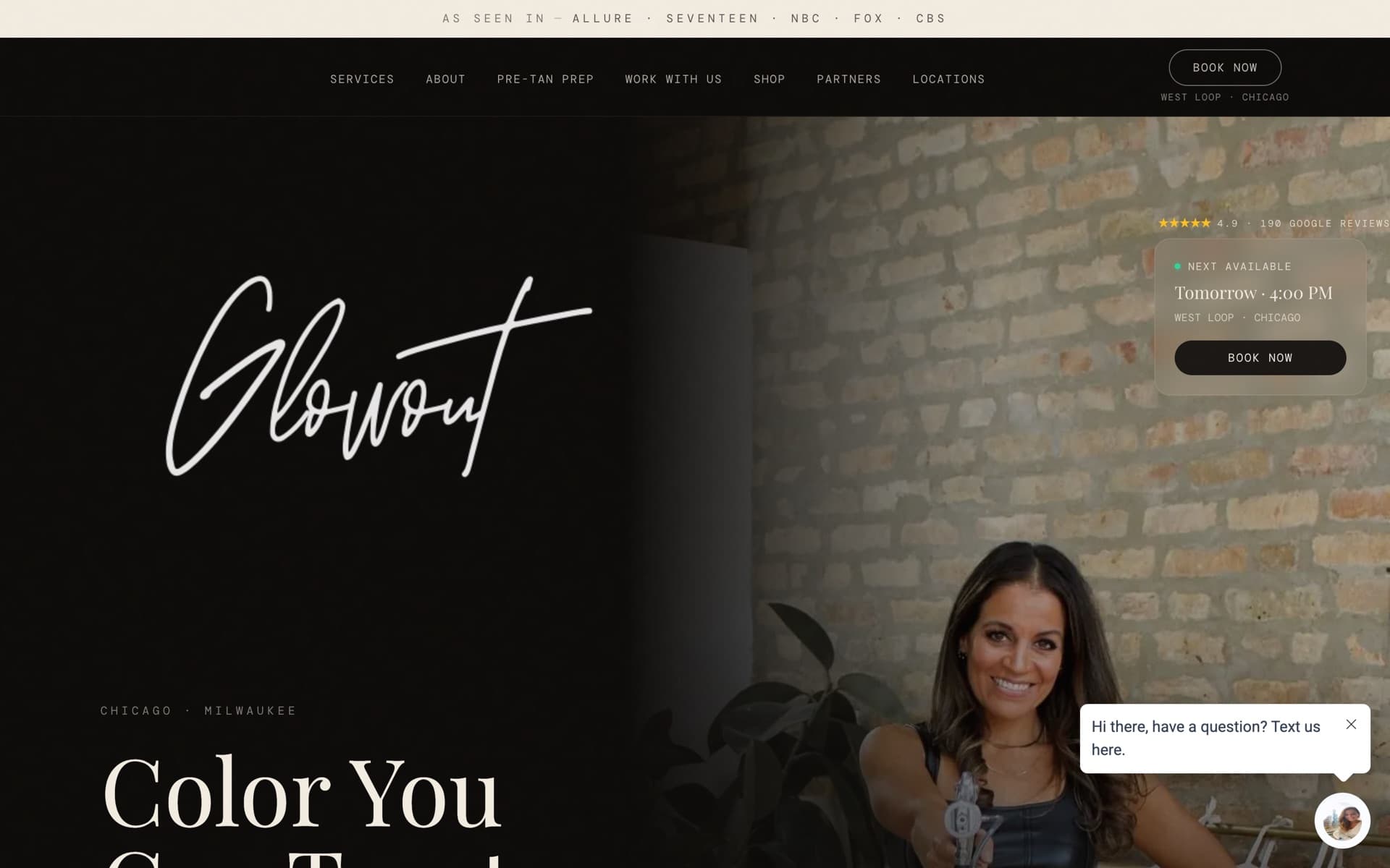 glowoutsalon.com homepage